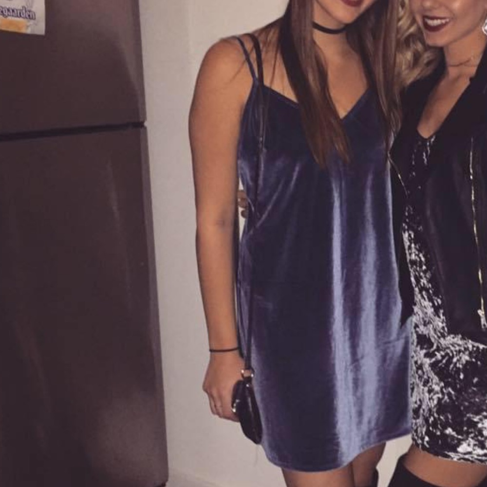 Blue Velvet V- Neck Mini Dress